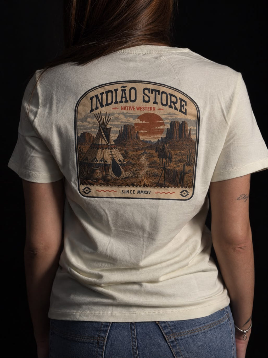 Camiseta Feminina Country Algodão Pima com Elastano - Native Western, cor Off White – Indião Store
