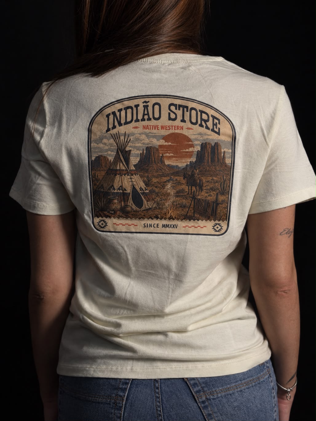 Camiseta Feminina Country Algodão Pima com Elastano - Native Western, cor Off White – Indião Store