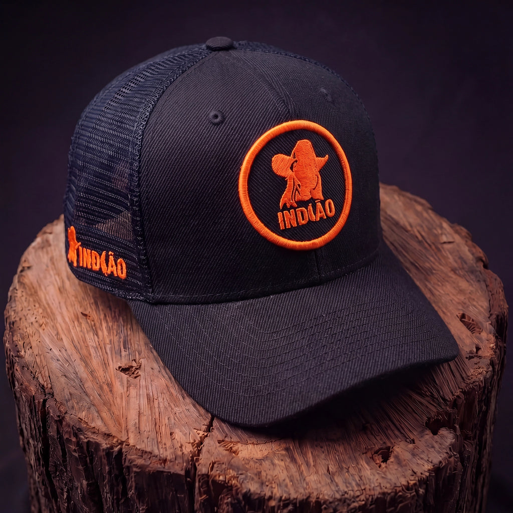 Boné Trucker - Silhueta - Preto e Laranja