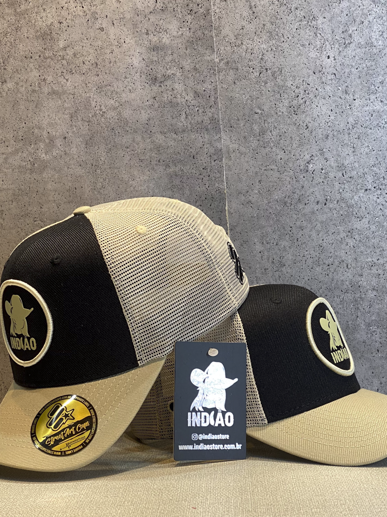 Boné Trucker - Silhueta - Bege com Preto