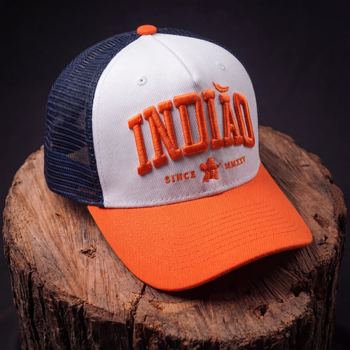 Boné Trucker - Indiao - Branco, Laranja e Azul