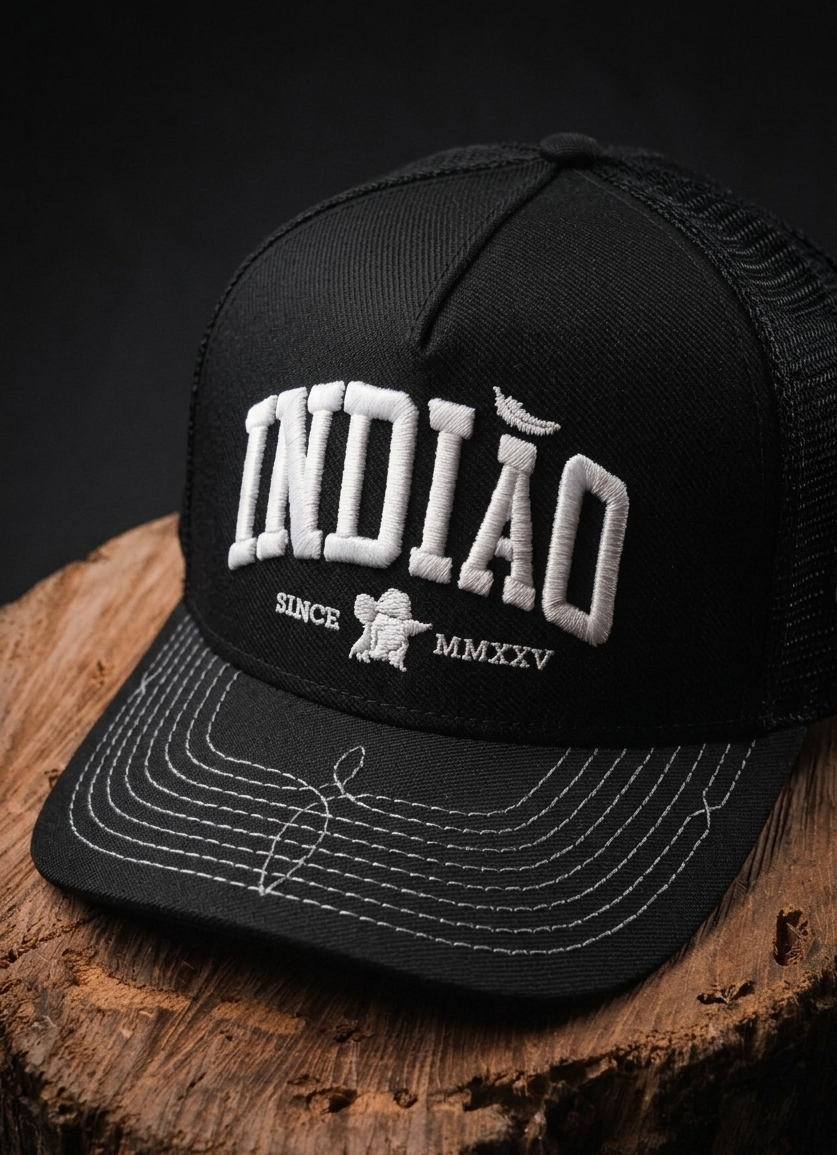 Boné Trucker - Indiao - Preto e Branco
