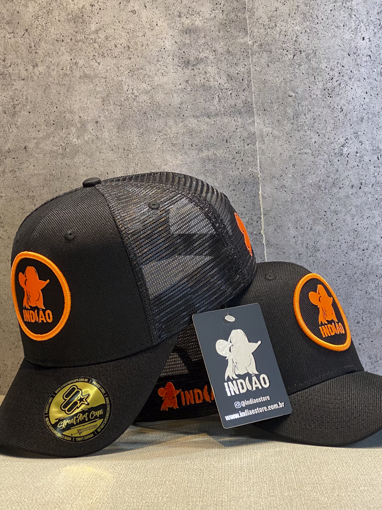 Boné Trucker - Silhueta - Preto e Laranja