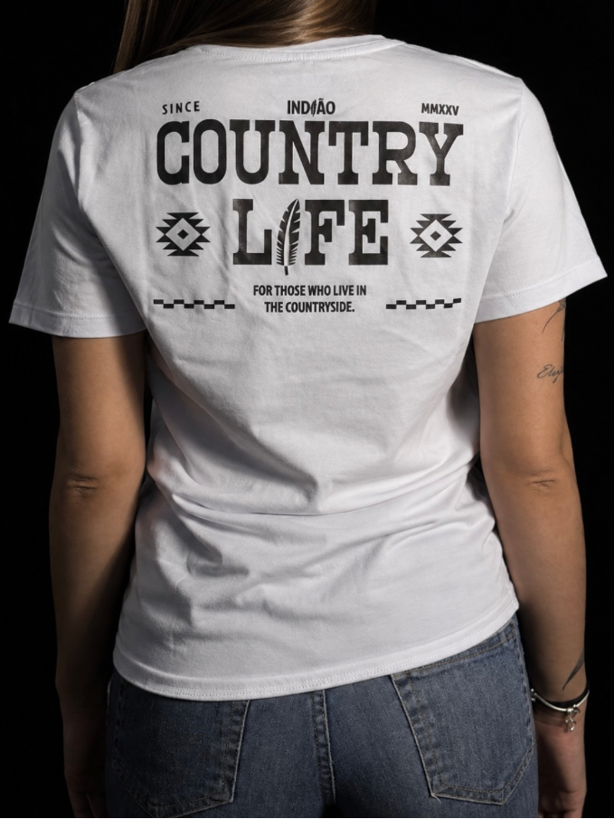 Camiseta Feminina Country Algodão Pima com Elastano - Country Life, cor Branco – Indião Store
