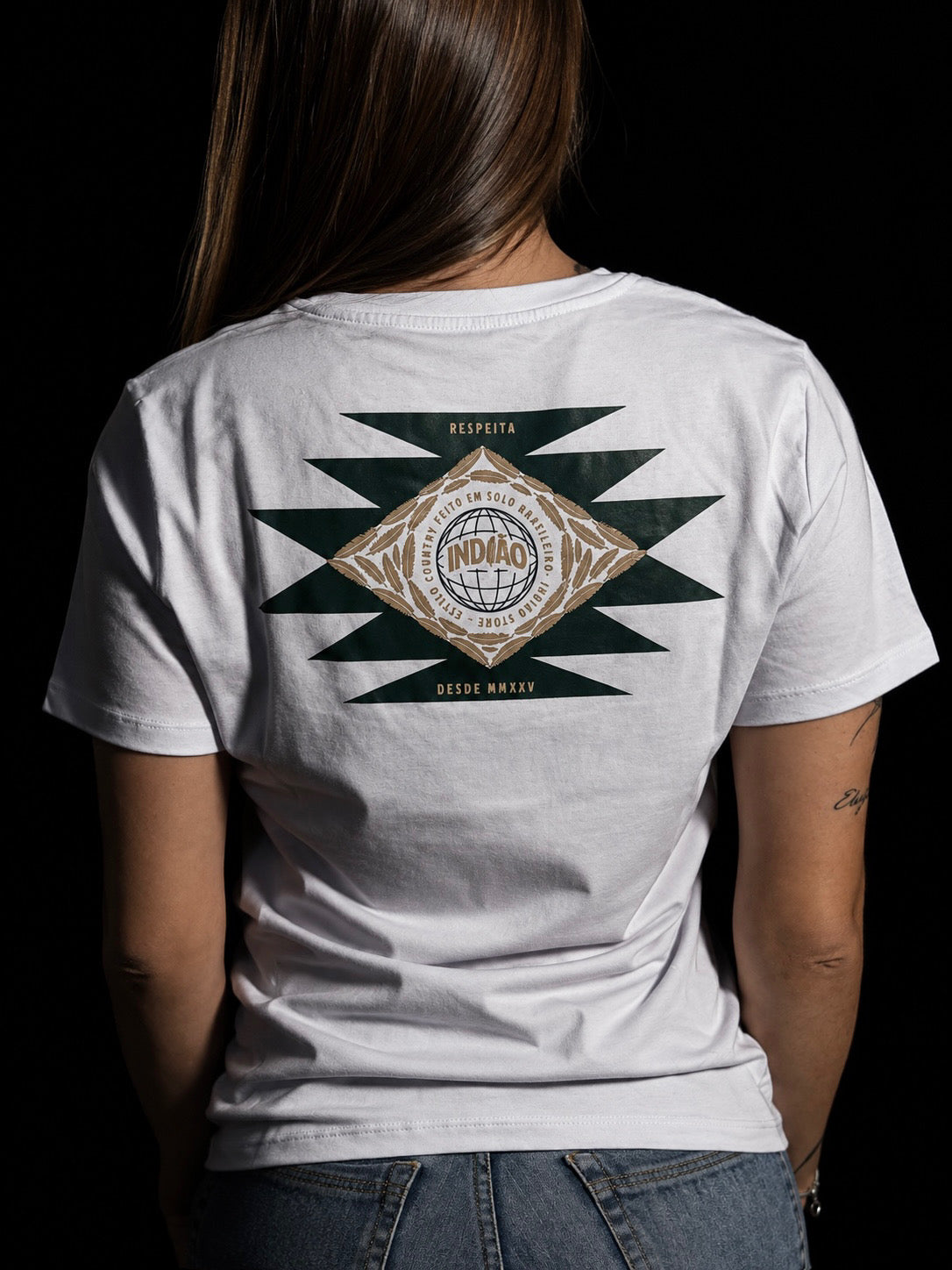 Camiseta Feminina Country Algodão Pima com Elastano - Pena Brasil, cor Branco – Indião Store