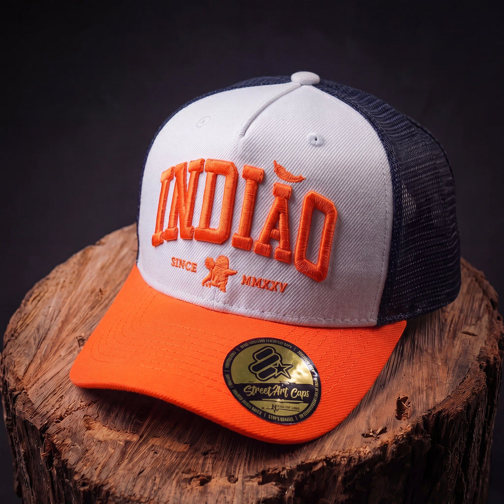 Boné Trucker - Indiao - Branco, Laranja e Azul