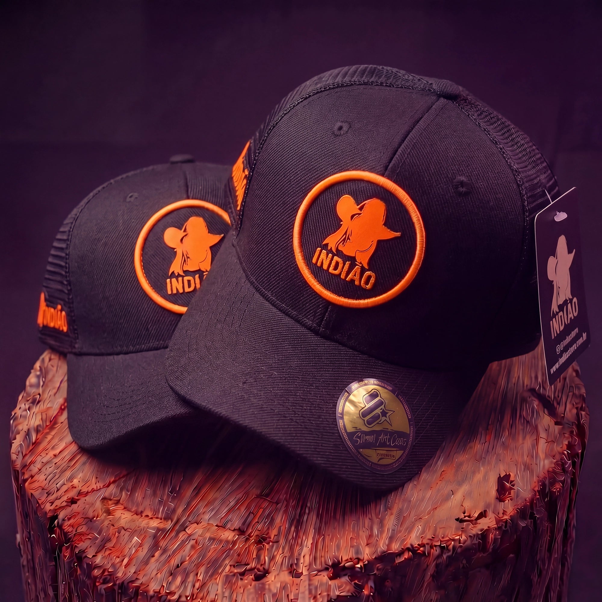 Boné Trucker - Silhueta - Preto e Laranja