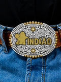 Fivela Country Indiao Premium Prata e Ouro 12x9,4cm