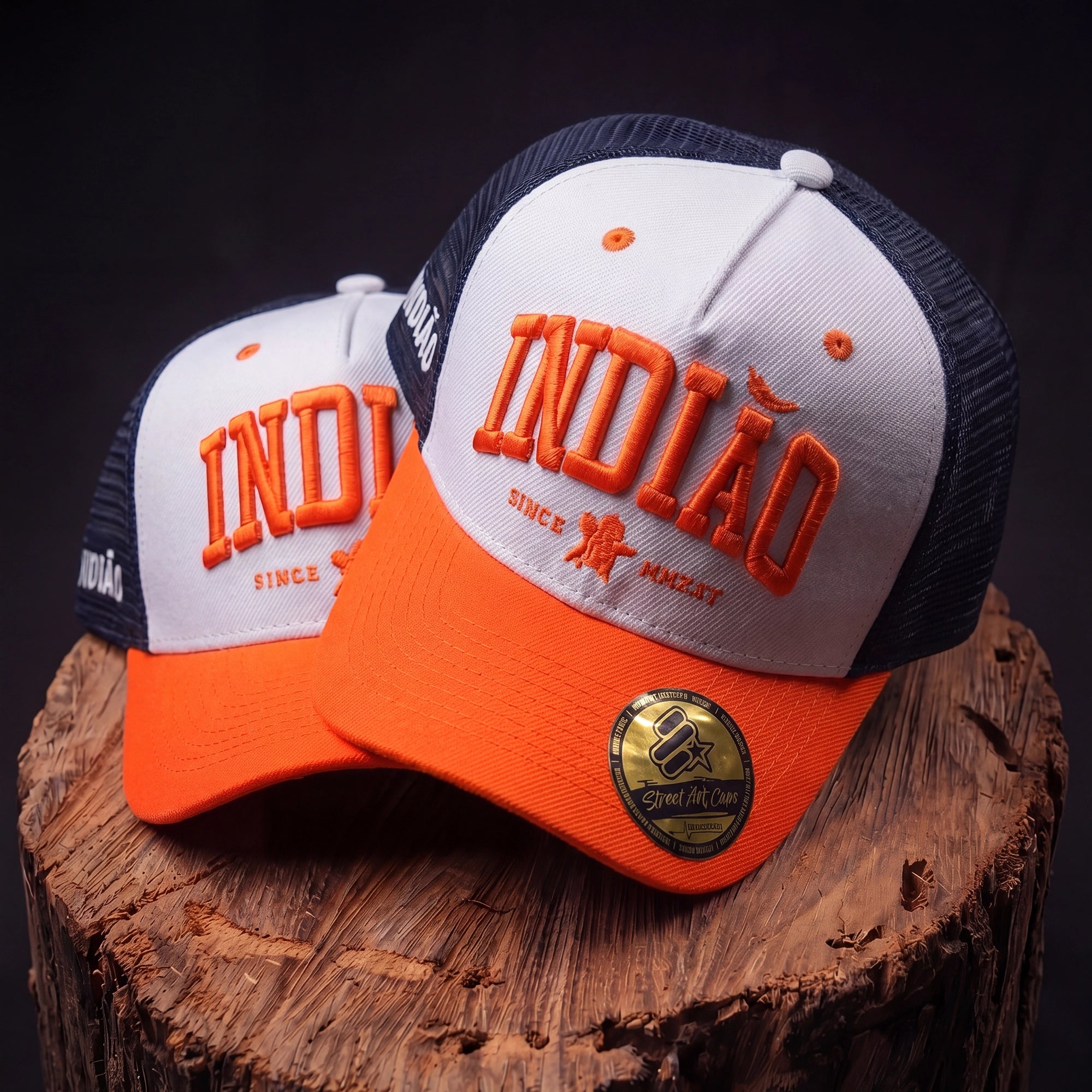Boné Trucker - Indiao - Branco, Laranja e Azul