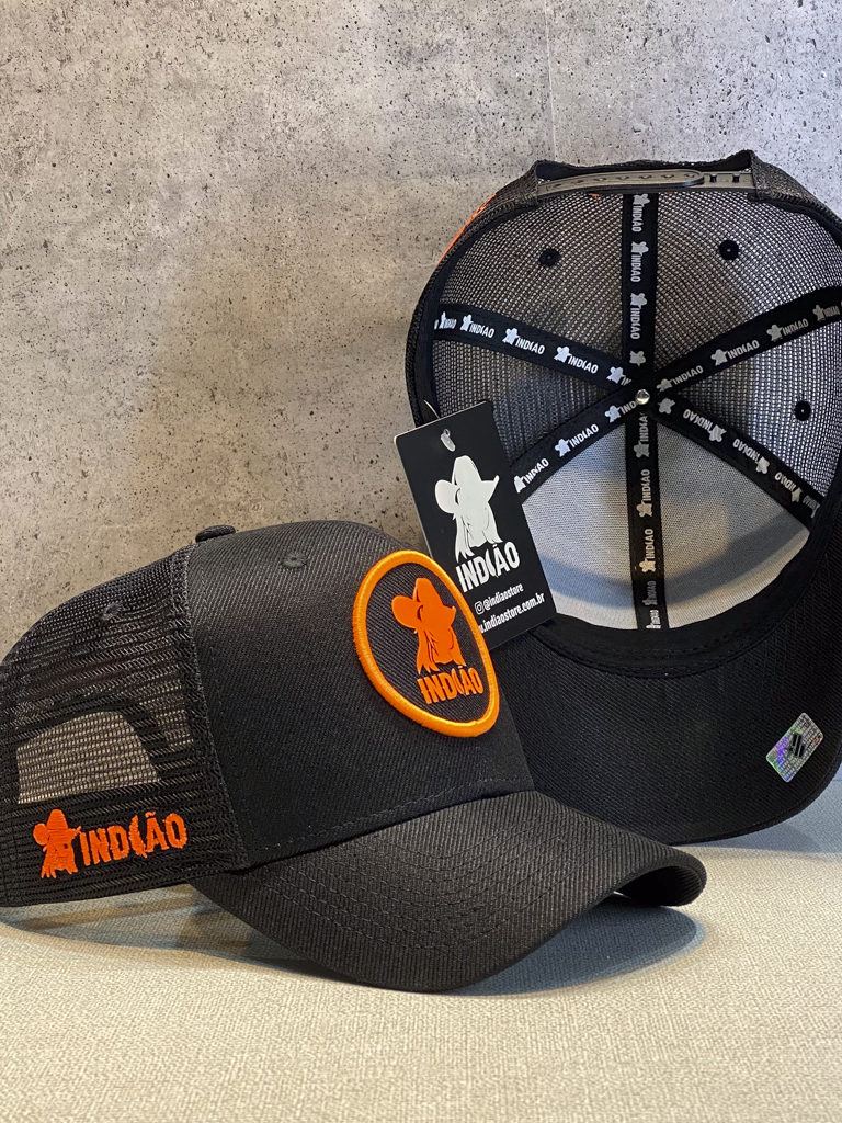 Boné Trucker - Silhueta - Preto e Laranja