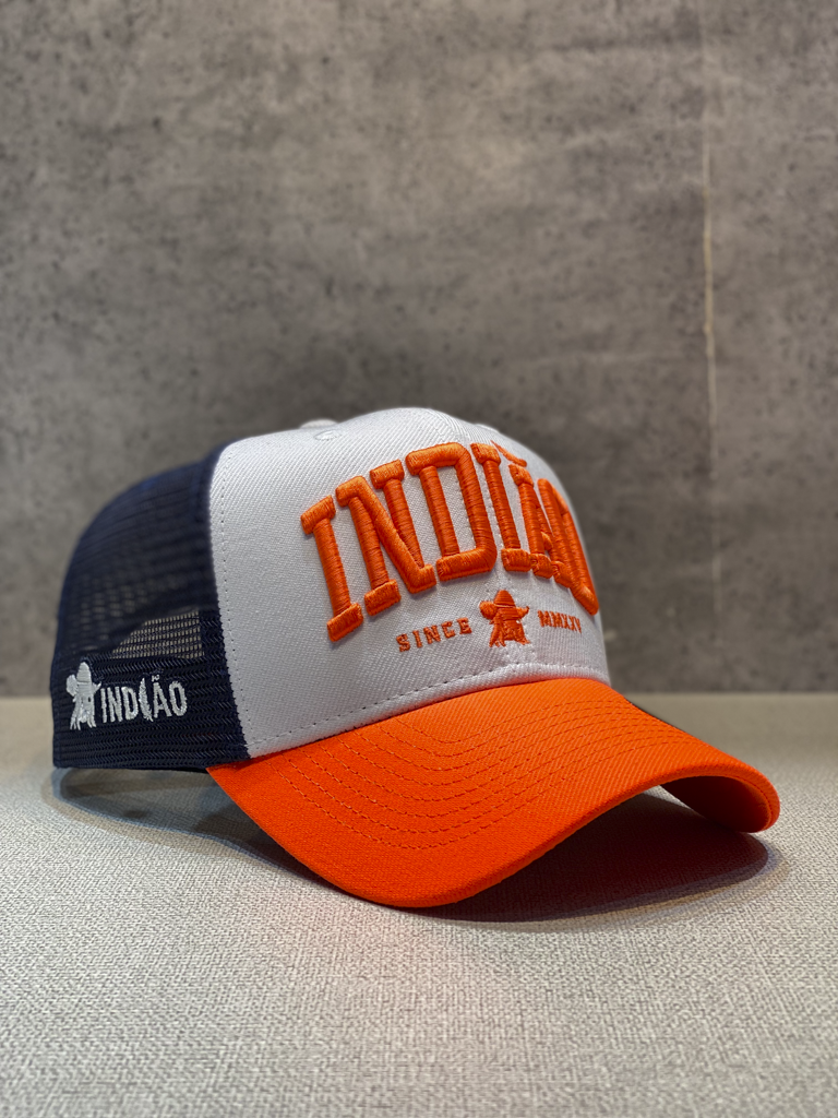 Boné Trucker - Indiao - Branco, Laranja e Azul
